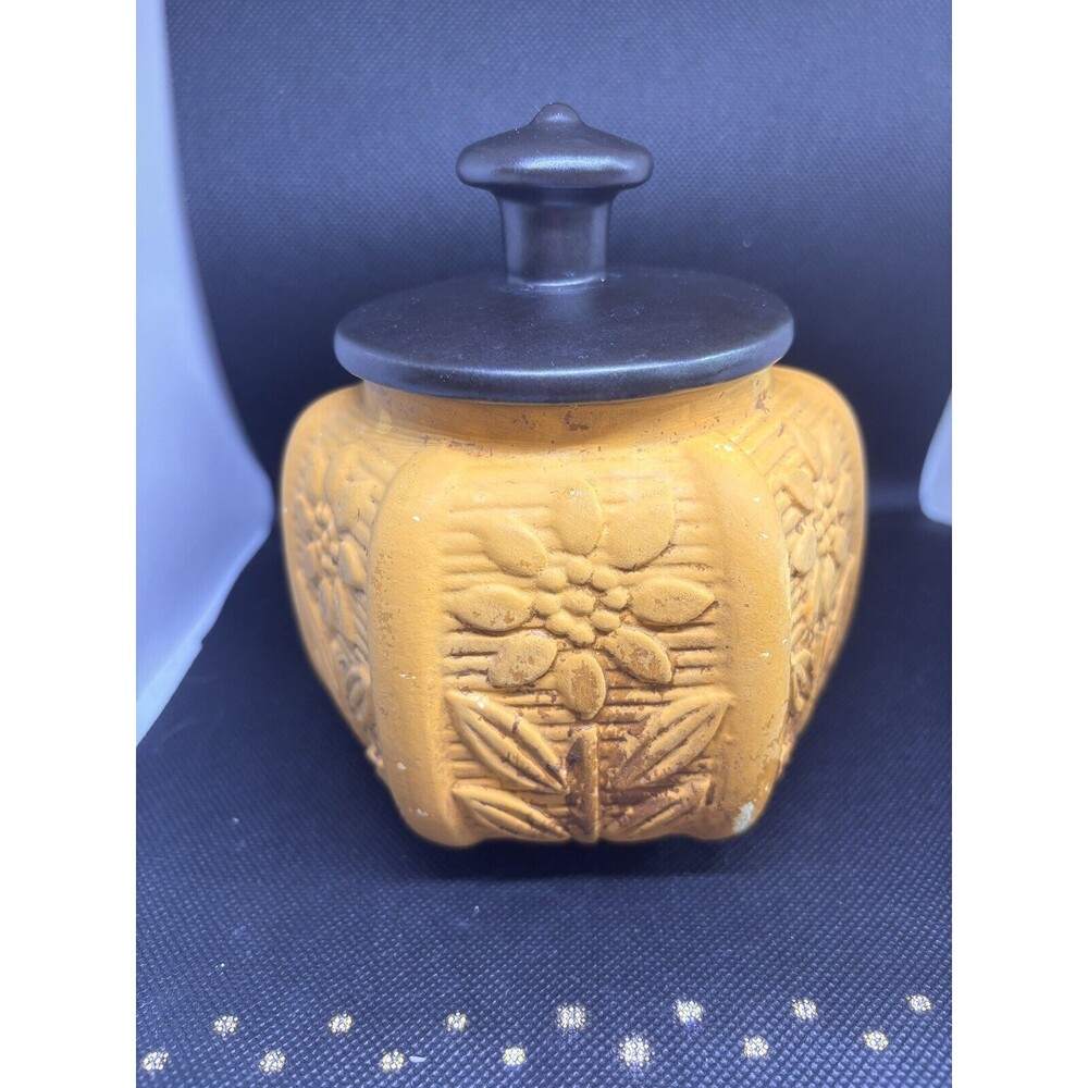 Vintage HAEGER Orange Flowered  Jar 8104 Dk. Brn. Lid Canister Boho, Retro